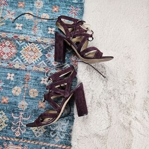 Sam Edelman Yardley Wine Suede Lace-up Heel Women US 7